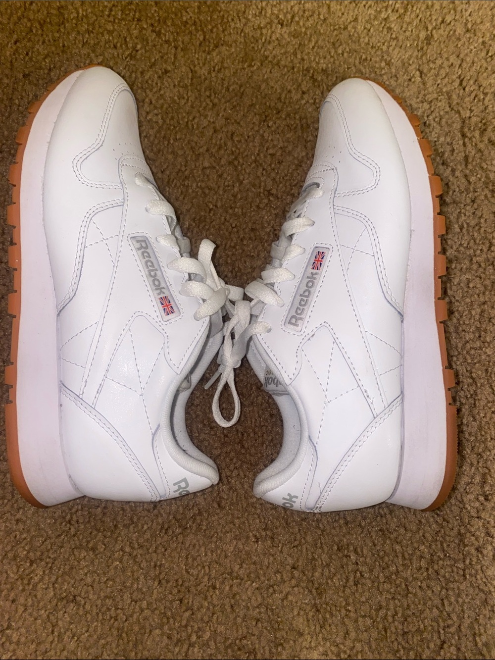 Reebok White Leather Sneakers with Gum Outsole